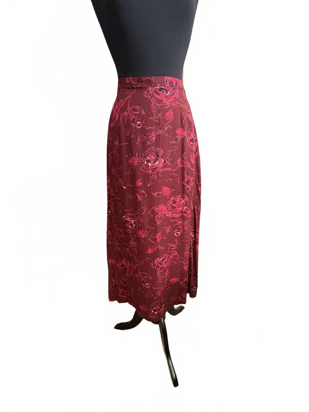 Red Rose Burgundy Maxi Skirt Small Whimsygoth - Picture 3 of 7